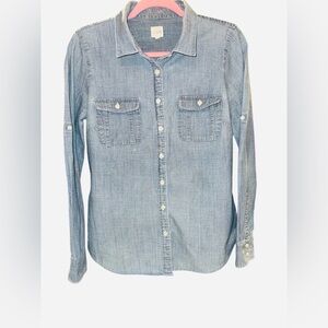 J. Crew Factory Denim Shirt‎ Chambrey Cotton Roll Tab Sleeve. Size Medium